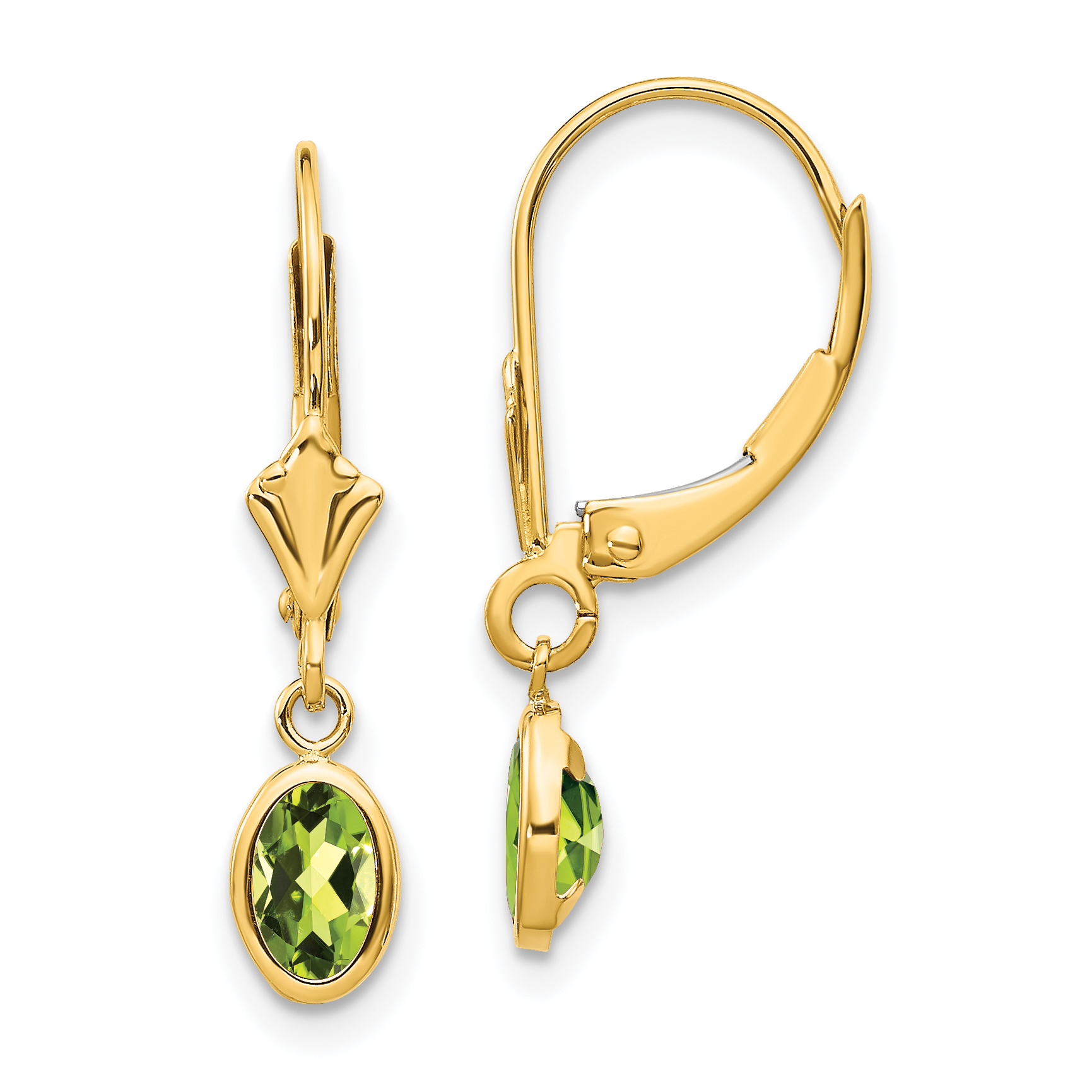 14k 6x4 Oval Bezel August/Peridot Leverback Earrings (XBE104)