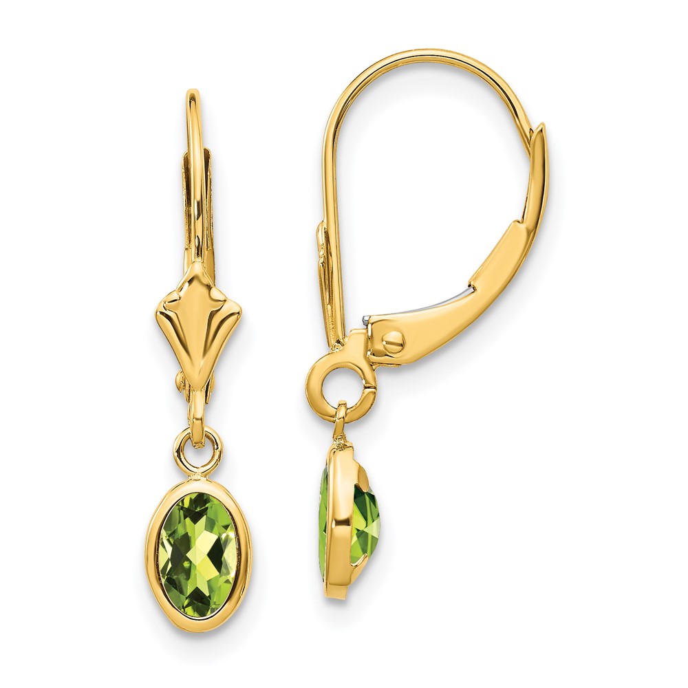 14k 6x4 Oval Bezel August/Peridot Leverback Earrings (XBE104)