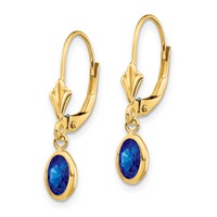 14K Yellow Gold 6x4 Oval Bezel September Sapphire Leverback Earrings view 2