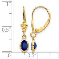 14K Yellow Gold 6x4 Oval Bezel September Sapphire Leverback Earrings view 4
