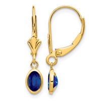 14K Yellow Gold 6x4 Oval Bezel September Sapphire Leverback Earrings view 1