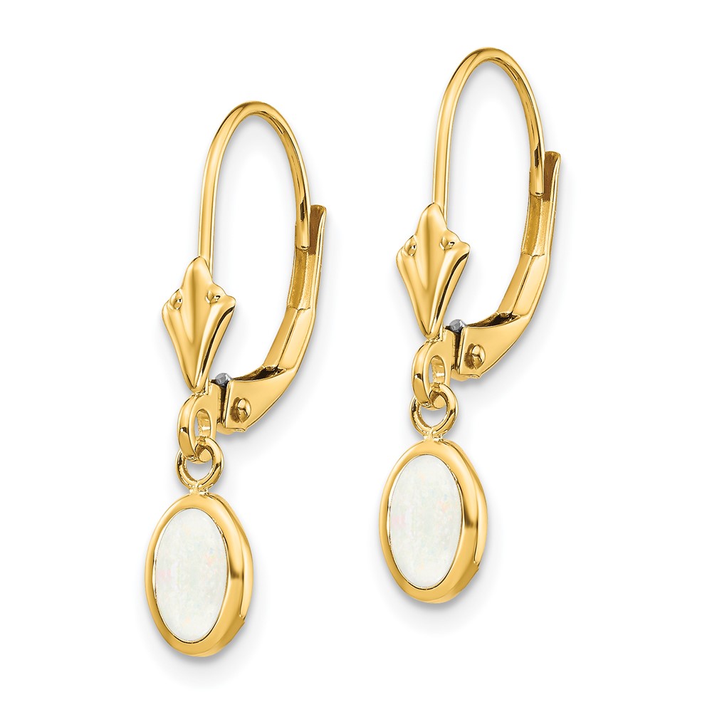 14k 6x4 Oval Bezel October/Opal Leverback Earrings (XBE106)