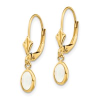14K Yellow Gold 6x 4 Oval Bezel October Opal Leverback Earrings view 2