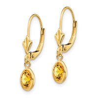 14K 6x4 Oval Bezel November Citrine Leverback Earrings view 2