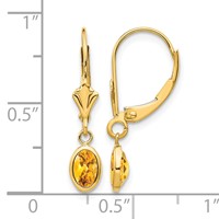 14K 6x4 Oval Bezel November Citrine Leverback Earrings view 4