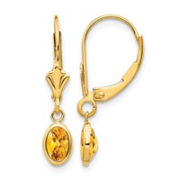 14K 6x4 Oval Bezel November Citrine Leverback Earrings view 1