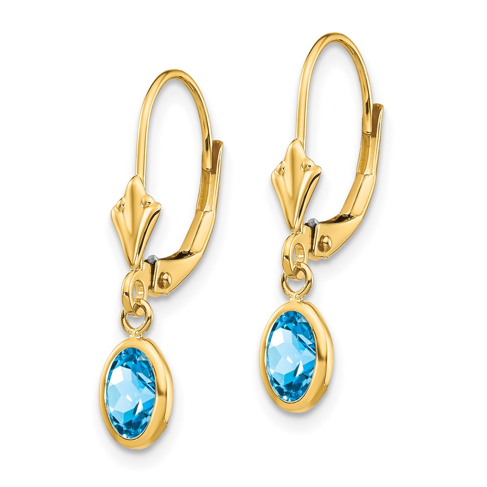 14k 6x4 Oval Bezel December/Blue Topaz Leverback Earrings (XBE108)