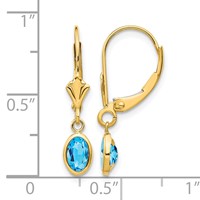 14K Yellow Gold 6x 4 Oval Bezel December Blue Topaz Leverback Earrings view 4
