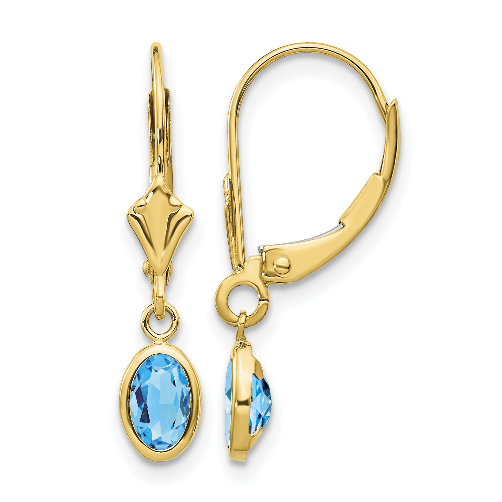 14k 6x4 Oval Bezel December/Blue Topaz Leverback Earrings (XBE108)