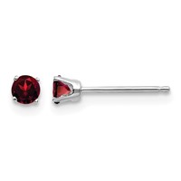 14K White Gold 3mm Round January Garnet Stud Earrings view 1