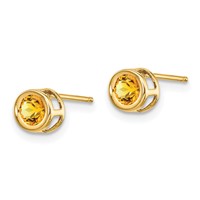 14K 4mm Round Bezel November Citrine Post Earrings view 2