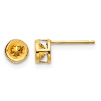 14K 4mm Round Bezel November Citrine Post Earrings view 1