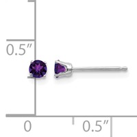 14K White Gold 3mm Round February Amethyst Stud Earrings view 4