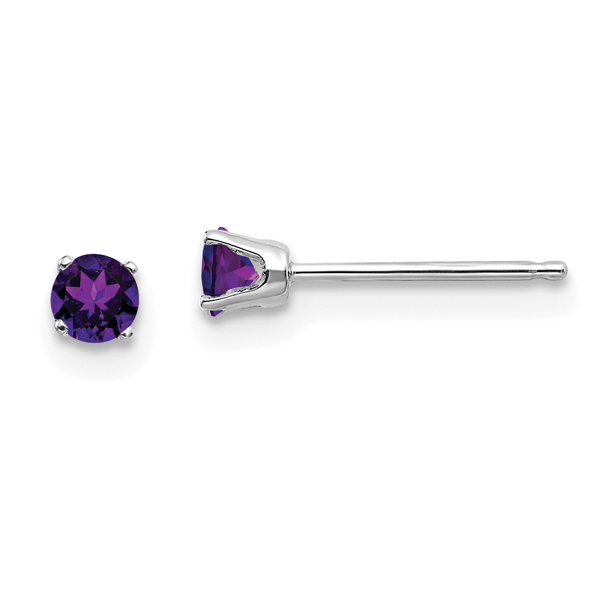 14k White Gold 3mm Amethyst Stud Earrings (XBE110)