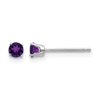 14K White Gold 3mm Round February Amethyst Stud Earrings view 1