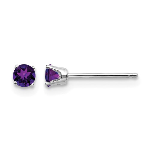 14K White Gold 3mm Round February Amethyst Stud Earrings