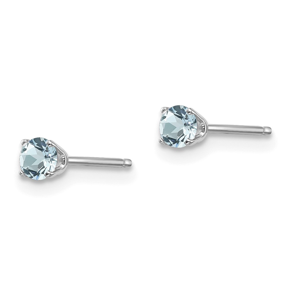 14k White Gold 3mm Aquamarine Stud Earrings (XBE111)