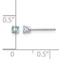 14K White Gold 3mm Round March Aquamarine Stud Earrings view 4