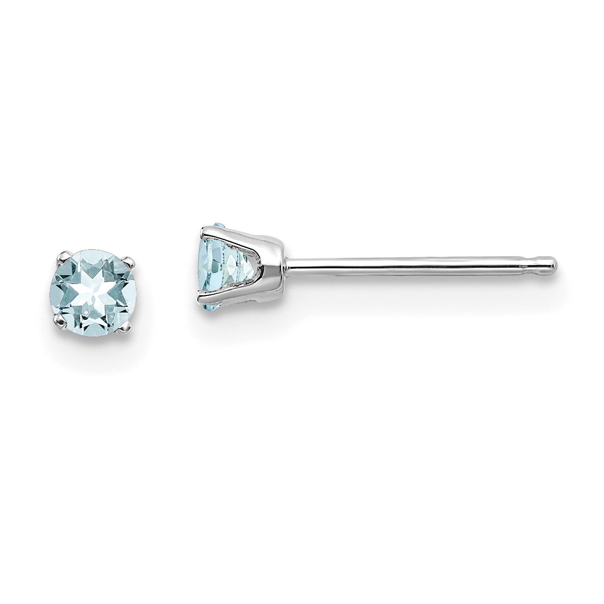 14k White Gold 3mm Aquamarine Stud Earrings (XBE111)