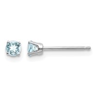 14K White Gold 3mm Round March Aquamarine Stud Earrings view 1