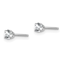 14K White Gold 3mm Round April White Topaz Stud Earrings view 2