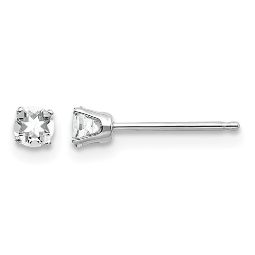 14K White Gold 3mm Round April White Topaz Stud Earrings