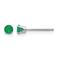 14K White Gold 3mm Round May Emerald Stud Earrings view 1