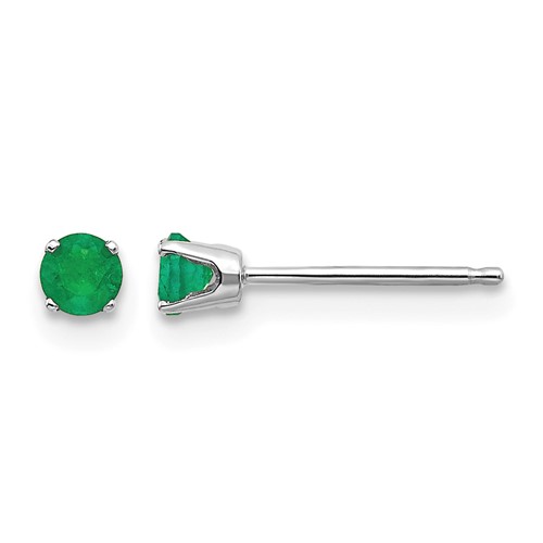 14K White Gold 3mm Round May Emerald Stud Earrings