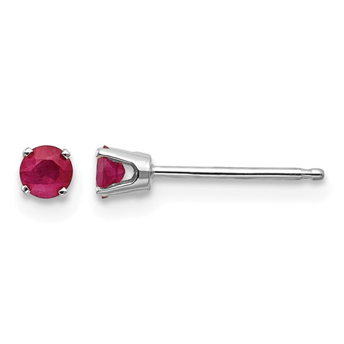 14K White Gold 3mm Round July Ruby Stud Earrings