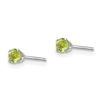 14K White Gold 3mm Round August Peridot Stud Earrings view 2