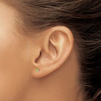 14K White Gold 3mm Round August Peridot Stud Earrings view 3