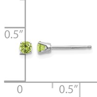 14K White Gold 3mm Round August Peridot Stud Earrings view 4
