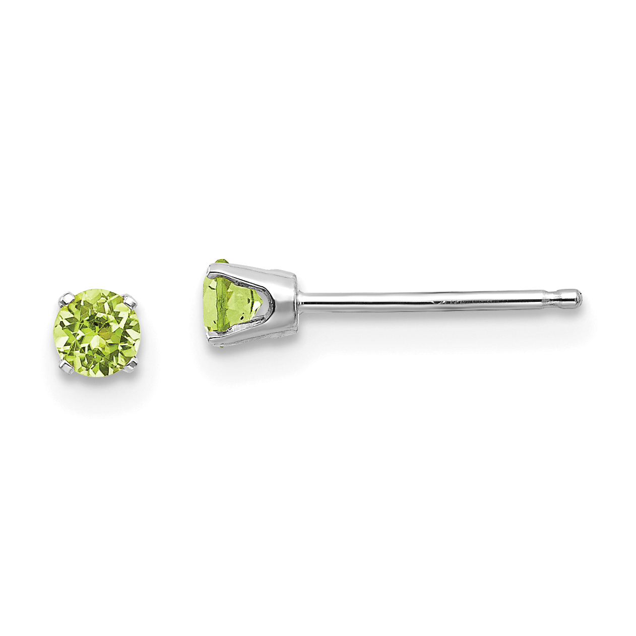 14k White Gold 3mm Peridot Stud Earrings (XBE116)