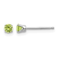 14K White Gold 3mm Round August Peridot Stud Earrings view 1