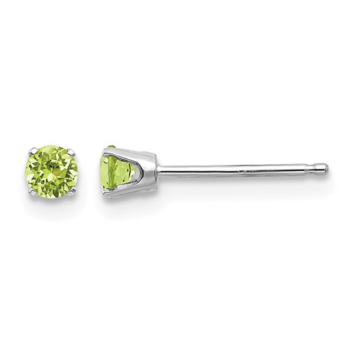 14K White Gold 3mm Round August Peridot Stud Earrings