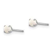 14K White Gold 3mm Round October Opal Stud Earrings view 2
