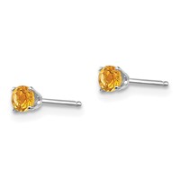 14K White Gold 3mm Round November Citrine Stud Earrings view 2