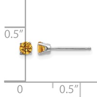 14K White Gold 3mm Round November Citrine Stud Earrings view 4
