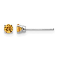 14K White Gold 3mm Round November Citrine Stud Earrings view 1