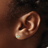 14K 4mm Yellow Gold Round Bezel December Blue Topaz Post Earrings view 3