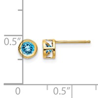 14K 4mm Yellow Gold Round Bezel December Blue Topaz Post Earrings view 4