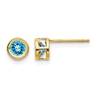 14K 4mm Yellow Gold Round Bezel December Blue Topaz Post Earrings view 1
