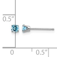 14K White Gold 3mm Round December Blue Topaz Stud Earrings view 4