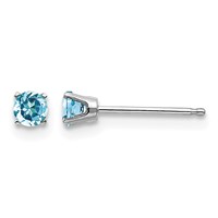 14K White Gold 3mm Round December Blue Topaz Stud Earrings view 1
