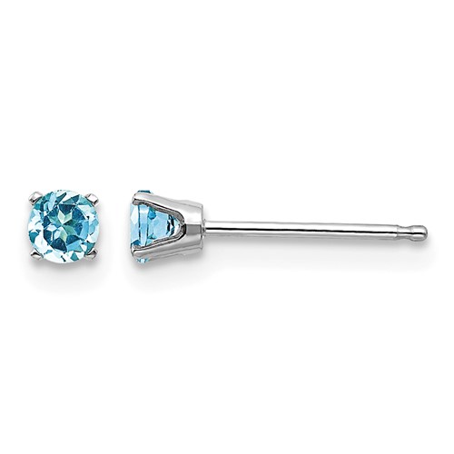 14K White Gold 3mm Round December Blue Topaz Stud Earrings