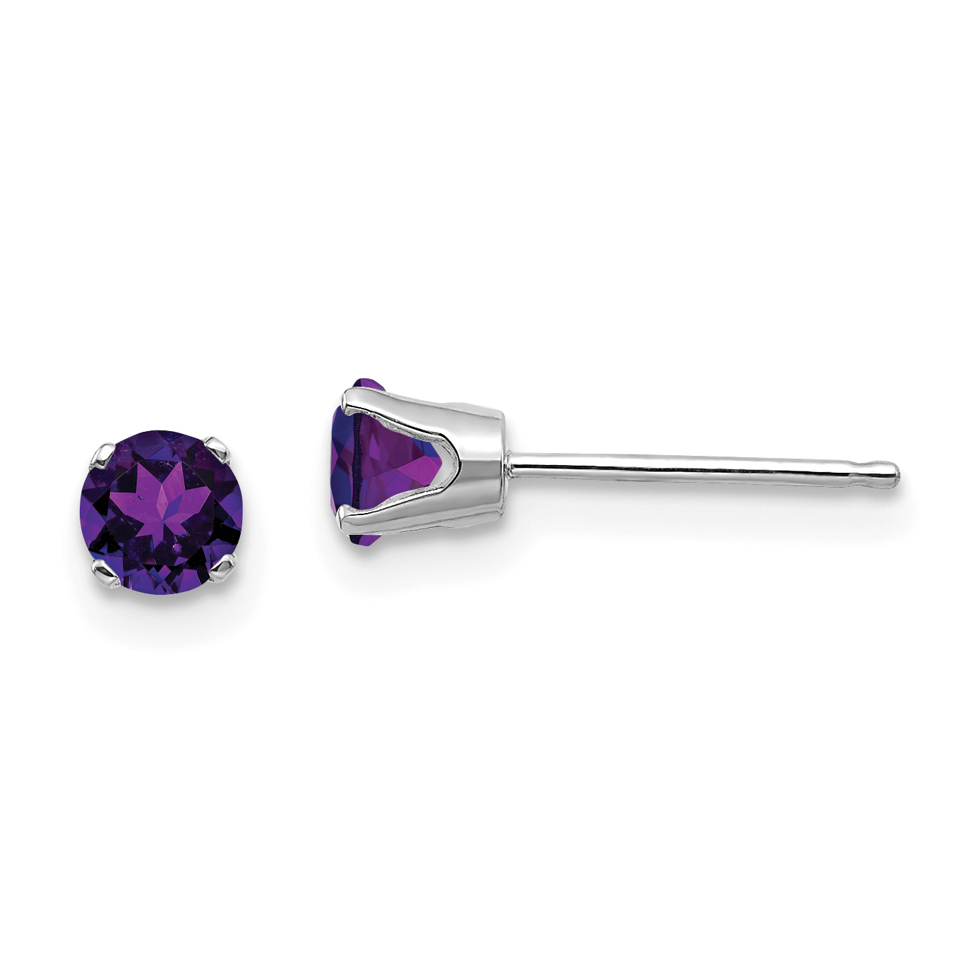 14k White Gold 4mm Amethyst Stud Earrings (XBE122)