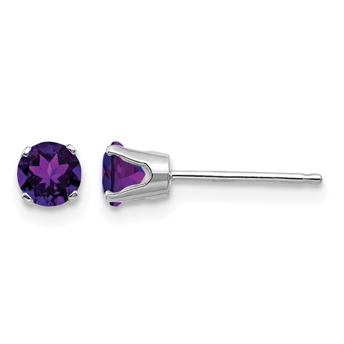 14K White Gold 4mm Round February Amethyst Stud Earrings