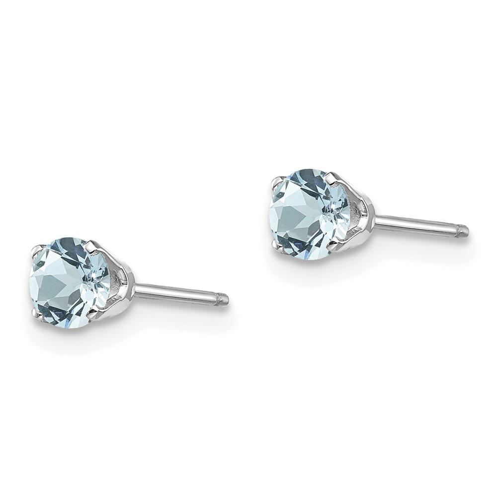 14k White Gold 4mm Aquamarine Stud Earrings (XBE123)