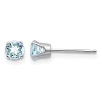 14K White Gold 4mm Round March Aquamarine Stud Earrings view 1