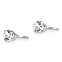 14K White Gold 4mm Round April White Topaz Stud Earrings view 2